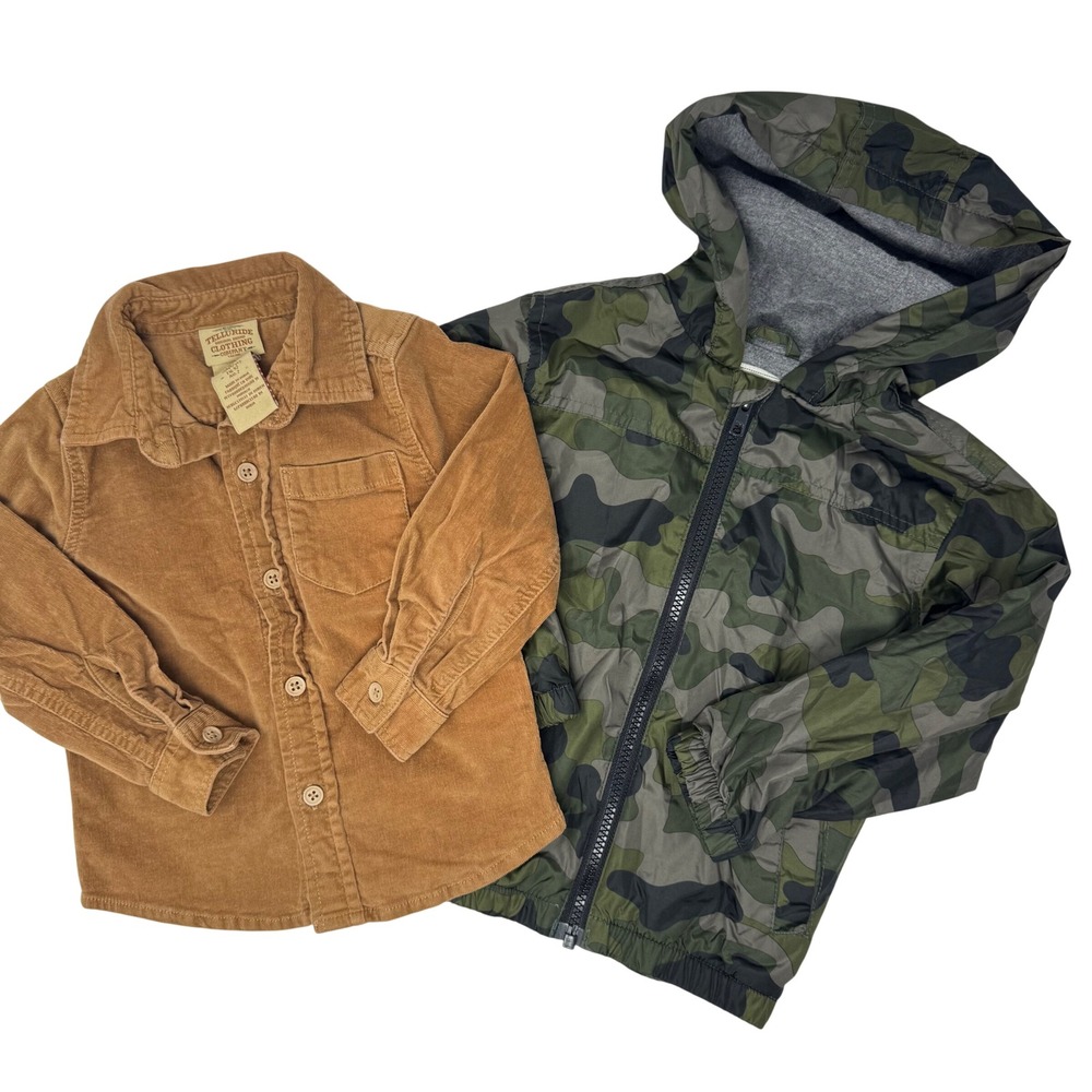 Telluride & Gymboree Shirt & Jacket Kids 2T Brown Green Camo Corduroy Bundle
